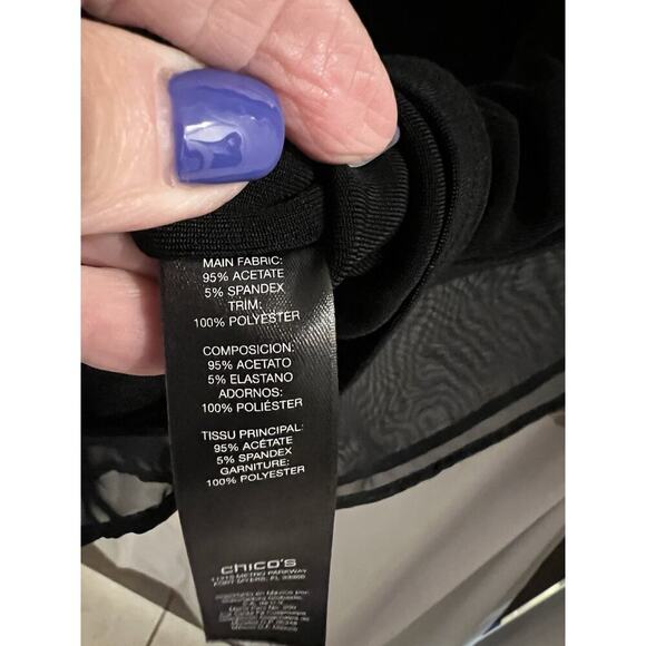 Chicos Travelers Black Boxy Sheer Chiffon Trim Sz 3/xl Wrinkle Free - Picture 5 of 7
